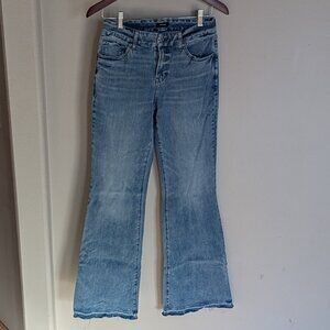 Express 70s flare Mid-Rise Flex Hyper Stretch Denim Jeans Medium Long 6/8/10